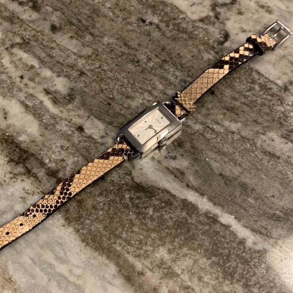 Stunning Slim Silver Coach Watch with a Genuine Python Black & Tan Band. UEC - Picture 2 of 7